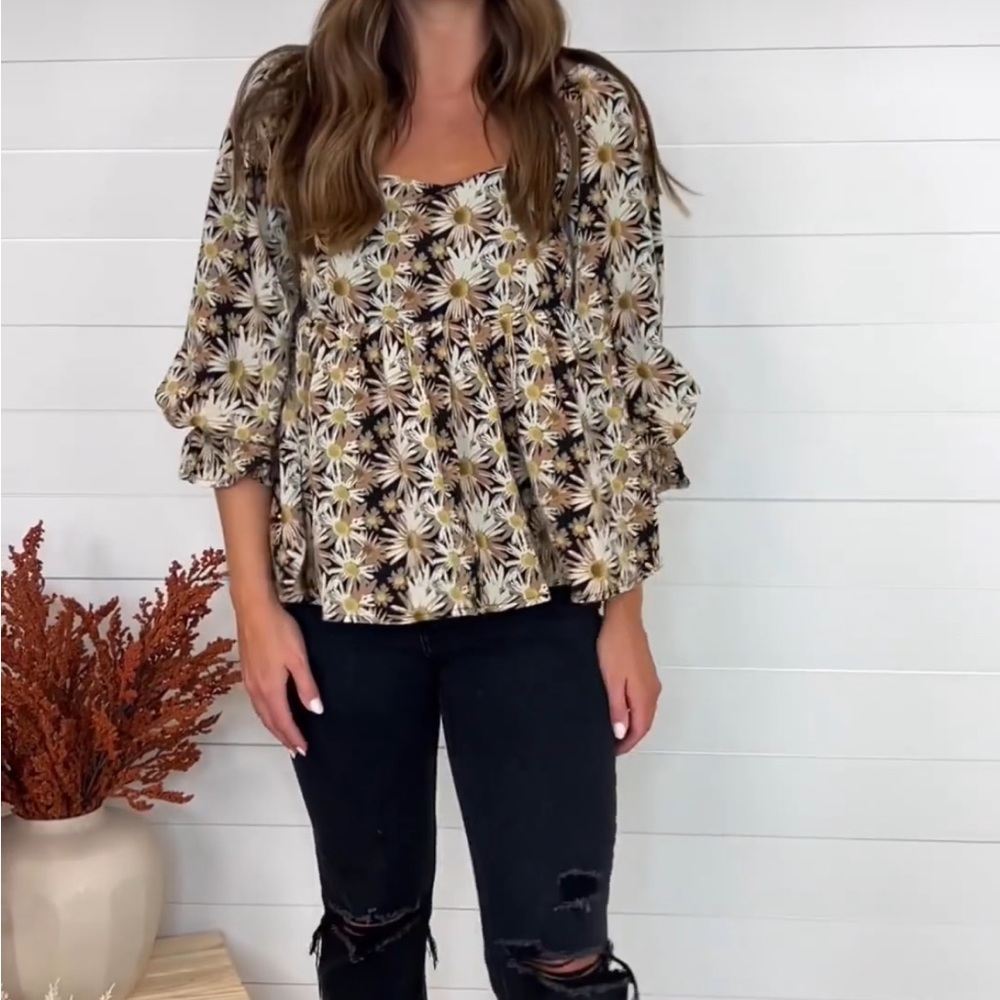 NWT Black Floral Blouse